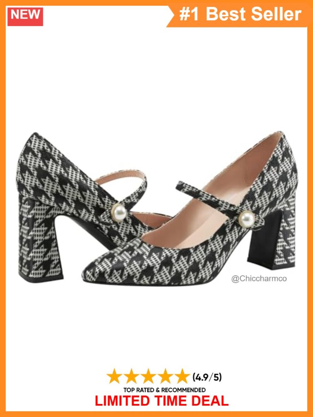 Kirsten Mary Jane Block Heel Pearl Pointed Toe Business Party Pump
